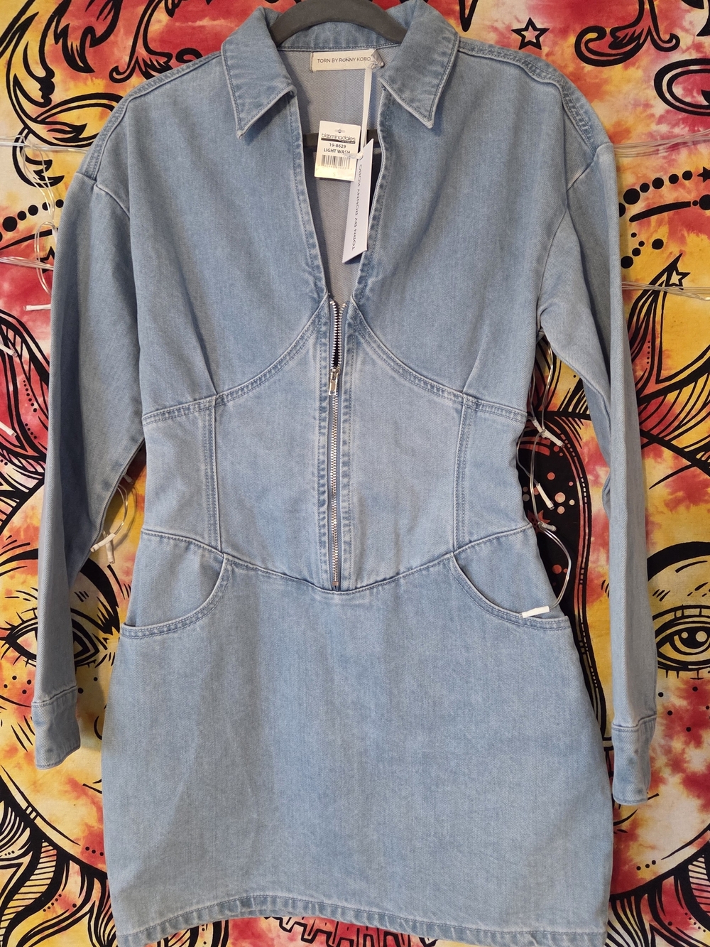 Torn by Ronny Kobo Light Blue Denim Zip-Front Dress